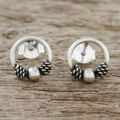 Sterling silver stud earrings, 'Champion Rope' - Artisan Crafted Circular Sterling Silver Stud Earrings