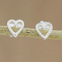 Sterling silver stud earrings, 'Take My Heart' - High-Polish Sterling Silver Heart Stud Earrings