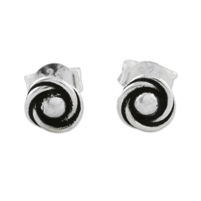 Sterling silver stud earrings, 'Cyclone Gleam' - Combination Finish Sterling Silver Stud Earrings