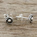 Sterling silver stud earrings, 'Cyclone Gleam' - Combination Finish Sterling Silver Stud Earrings