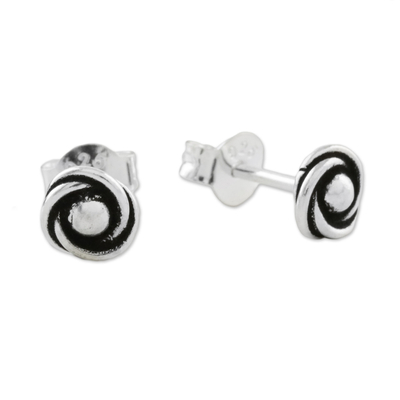 Sterling silver stud earrings, 'Cyclone Gleam' - Combination Finish Sterling Silver Stud Earrings