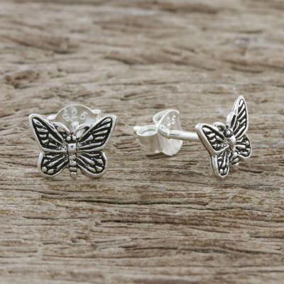 Sterling silver stud earrings, 'Prophetic Wings' - Sterling Silver Butterfly Stud Earrings from Thailand