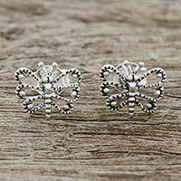 Sterling silver stud earrings, 'Dotted Butterflies'