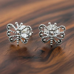 Sterling silver stud earrings, 'Dotted Butterflies' - Openwork Butterfly Sterling Silver Stud Earrings