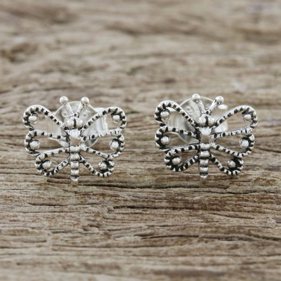 Sterling silver stud earrings, 'Dotted Butterflies' - Openwork Butterfly Sterling Silver Stud Earrings