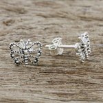Sterling silver stud earrings, 'Dotted Butterflies' - Openwork Butterfly Sterling Silver Stud Earrings