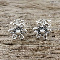 Sterling silver stud earrings, 'Flower Fancy' - Floral Motif Sterling Silver Stud Earrings from Thailand