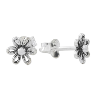 Sterling silver stud earrings, 'Flower Fancy' - Floral Motif Sterling Silver Stud Earrings from Thailand