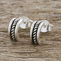 Sterling silver half-hoop earrings, 'Single Helix' - Sterling Silver Rope Half-Hoop Earrings from Thailand