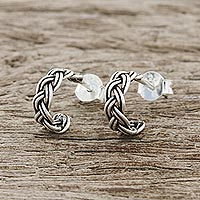 Sterling silver half-hoop earrings, 'Lovely Braid' - Braid Motif Sterling Silver Half-Hoop Earrings from Thailand