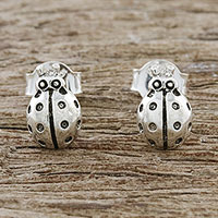 Sterling silver stud earrings, 'Cute Ladybugs' - Sterling Silver Ladybug Stud Earrings from Thailand