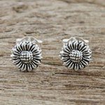 Sterling silver stud earrings, 'Cute Sunflowers' - Sterling Silver Sunflower Stud Earrings from Thailand