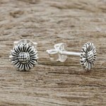 Sterling silver stud earrings, 'Cute Sunflowers' - Sterling Silver Sunflower Stud Earrings from Thailand