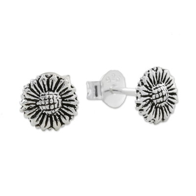 Sterling silver stud earrings, 'Cute Sunflowers' - Sterling Silver Sunflower Stud Earrings from Thailand