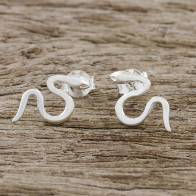Sterling silver drop earrings, 'Friendly Serpents' - Sterling Silver Friendly Serpents Drop Post Earrings