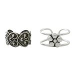 Sterling silver ear cuffs, 'Flower Love' - Floral and Heart Motif Sterling Silver Ear Cuffs