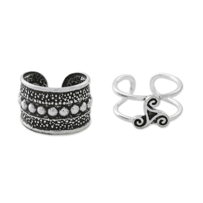 Ear cuffs de plata de ley - Ear Cuffs de Plata de Ley con Motivo de Espiral y Círculo