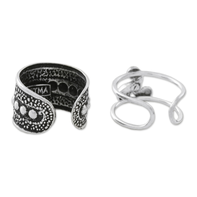 Ear cuffs de plata de ley - Ear Cuffs de Plata de Ley con Motivo de Espiral y Círculo