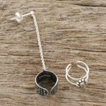 Sterling silver ear cuffs, 'Sweet Strength' - Sterling Silver Ear Cuffs with Chain from Thailand