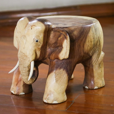 Wood stool, Elephant Relaxation (11.5 inch)