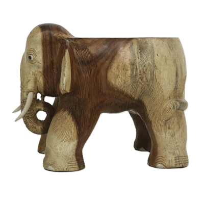 Wood stool, 'Elephant Relaxation' (11.5 inch) - Natural Wood Elephant Stool from Thailand (11.5 Inch)