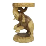 Wood stool, 'Hello Elephant' - Raintree Wood Elephant Stool Crafted in Thailand