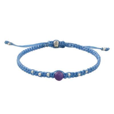 Amethyst Macrame Bracelet on Blue Cord from Thailand