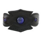 Men's lapis lazuli leather cuff bracelet, 'World View' - Men's Lapis Lazuli and Notched Black Leather Cuff Bracelet