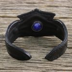 Men's lapis lazuli leather cuff bracelet, 'World View' - Men's Lapis Lazuli and Notched Black Leather Cuff Bracelet