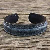 Men's Handcrafted Teal Leather Cuff Bracelet from Thailand,'Rugged Simplicity'