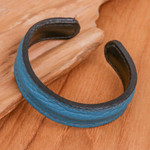 Men's leather cuff bracelet, 'Rugged Simplicity' - Men's Handcrafted Teal Leather Cuff Bracelet from Thailand