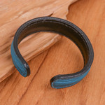 Men's leather cuff bracelet, 'Rugged Simplicity' - Men's Handcrafted Teal Leather Cuff Bracelet from Thailand