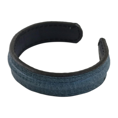Men's leather cuff bracelet, 'Rugged Simplicity' - Men's Handcrafted Teal Leather Cuff Bracelet from Thailand