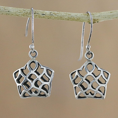 Sterling silver dangle earrings, 'Intricate' - Handcrafted Sterling Silver Openwork Star Dangle Earrings