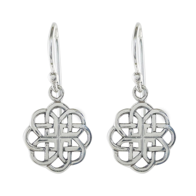 Sterling silver dangle earrings, 'Knotted Flowers' - Circular Sterling Silver Celtic Knot Earrings from Thailand