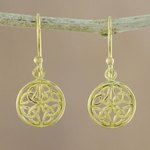 Gold plated sterling silver dangle earrings, 'Interconnected in Gold' - Gold Plated Sterling Silver Labyrinth Circle Dangle Earrings