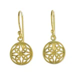 Gold plated sterling silver dangle earrings, 'Interconnected in Gold' - Gold Plated Sterling Silver Labyrinth Circle Dangle Earrings