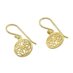 Gold plated sterling silver dangle earrings, 'Interconnected in Gold' - Gold Plated Sterling Silver Labyrinth Circle Dangle Earrings