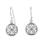 Sterling silver dangle earrings, 'Interconnected in Silver' - Handcrafted Sterling Silver Labyrinth Circle Dangle Earrings