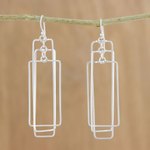 Sterling silver dangle earrings, 'Matte Rectangles' - Modern Rectangular Sterling Silver Dangle Earrings