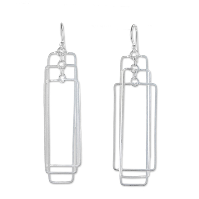 Sterling silver dangle earrings, 'Matte Rectangles' - Modern Rectangular Sterling Silver Dangle Earrings
