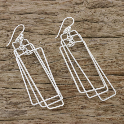 Sterling silver dangle earrings, 'Matte Rectangles' - Modern Rectangular Sterling Silver Dangle Earrings