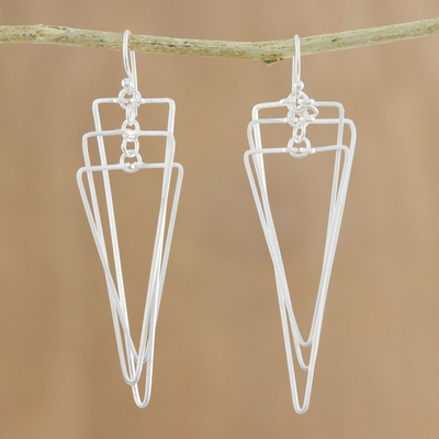 Sterling silver dangle earrings, 'Matte Triangles' - Modern Triangular Sterling Silver Dangle Earrings