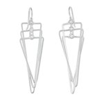 Sterling silver dangle earrings, 'Matte Triangles' - Modern Triangular Sterling Silver Dangle Earrings