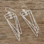 Sterling silver dangle earrings, 'Matte Triangles' - Modern Triangular Sterling Silver Dangle Earrings
