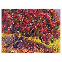 'Wayside Bougainvillea' - Signed Impressionist Painting of a Bougainvillea Tree