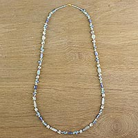 Gold accented multi-gemstone beaded necklace, 'Oceanic Daydream' - Multi-Gemstone Beaded Necklace in Blue from Thailand