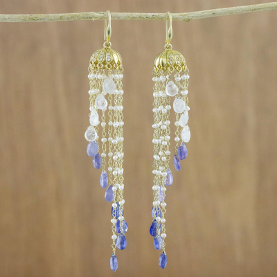 Gold plated multi-gemstone waterfall earrings, Happy Rain