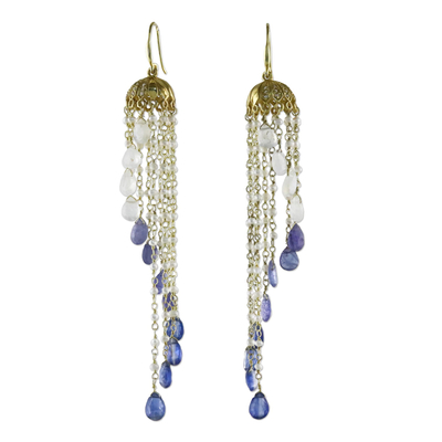 18k Gold-Plated Multi-Gem Waterfall Earrings from Thailand