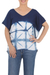 Tie-dyed cotton blouse, 'Sunlit Window' - Indigo White Geometric Tie-Dye Short Sleeve Cotton Blouse
